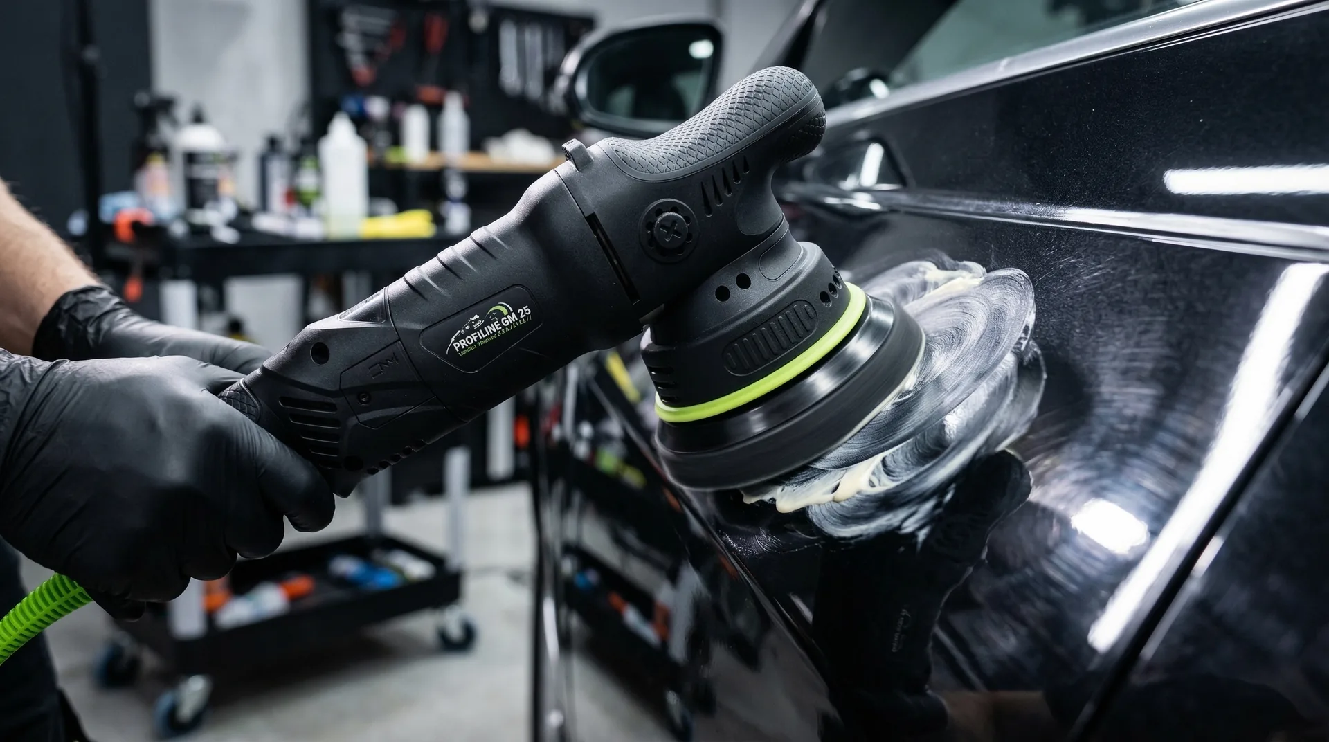 Profiline GM25 detail polishing on dark paint